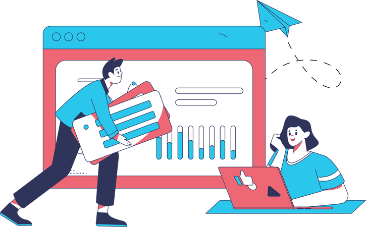 Man and lady working on business analytic chart  Illustration