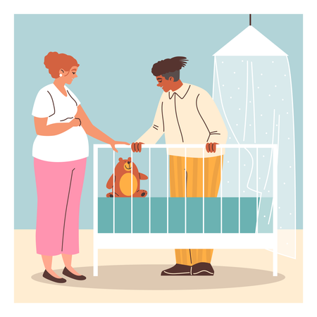 Man and pregnant woman ready for birth of child  Illustration