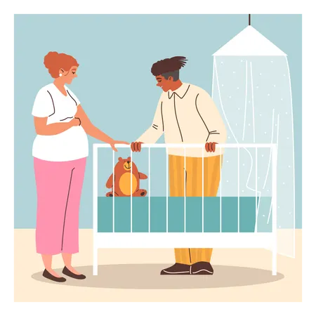 Man and pregnant woman ready for birth of child  Illustration