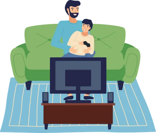 Happy Man Holding Son On Knees Little Boy With Joystick Relaxing Playing Games At Home Sitting At Sofa With Dad Indoors Activity Hobby Recreation Leisure Time At Home Isolated Characters Illustration