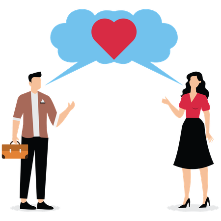Man and woman active listening with heart  Illustration