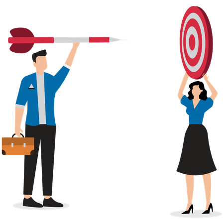 Man and Woman Aiming Arrow at Target  Illustration