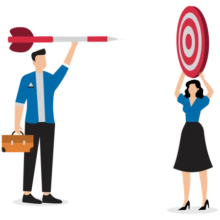 Man and Woman Aiming Arrow at Target  Illustration