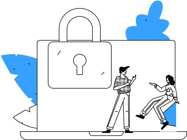 Man and woman analysing cyber security  Illustration