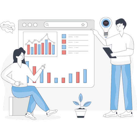 Man and woman analyze a chart together  Illustration