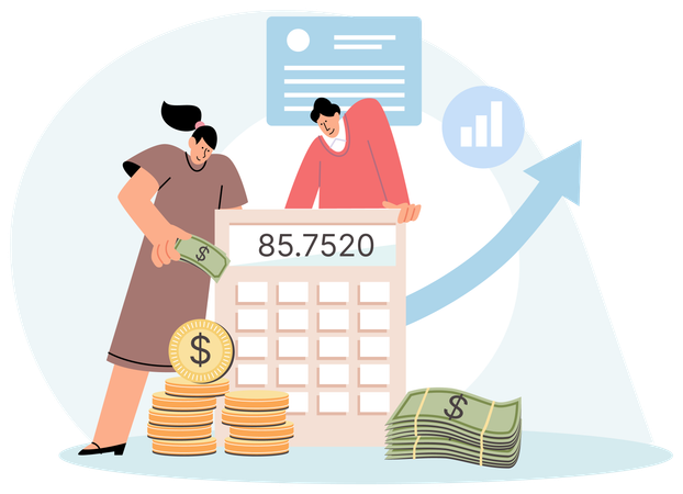 Man and woman analyze income and expenses of family  Illustration