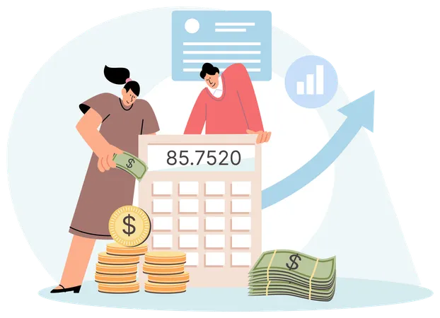 Man and woman analyze income and expenses of family  Illustration