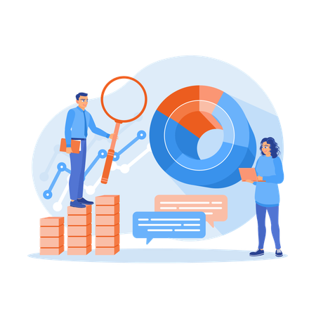 Man and woman analyze statistical data and Discuss marketing graphs and charts  Illustration