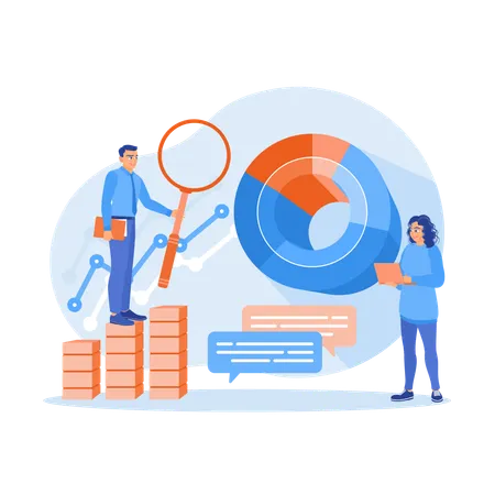 Man and woman analyze statistical data and Discuss marketing graphs and charts  Illustration