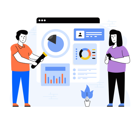 Man and woman analyzing finance graph  Illustration