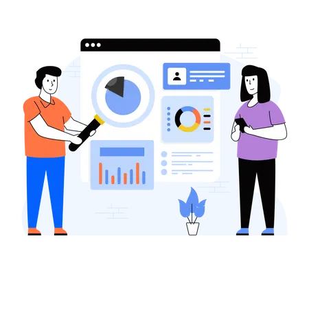 Man and woman analyzing finance graph  Illustration