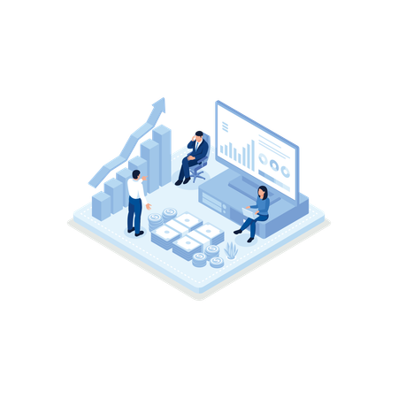 Man and woman analyzing financial data and planning investment strategy  Illustration