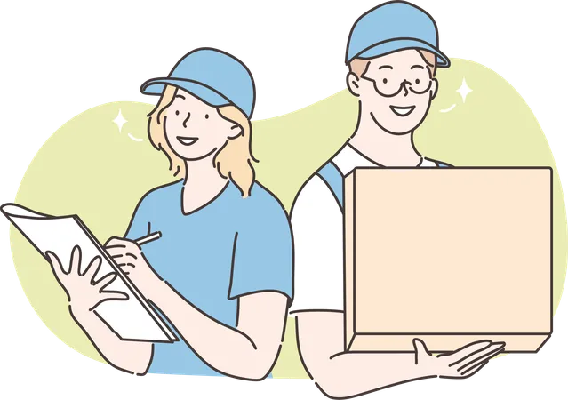 Man and woman are checking their delivery orders  Illustration