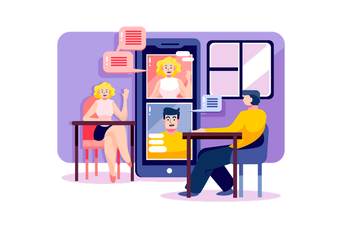 Man and woman are having online meeting by smartphone  Illustration