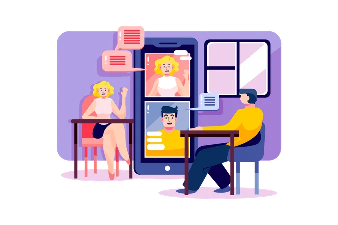 Man and woman are having online meeting by smartphone  Illustration