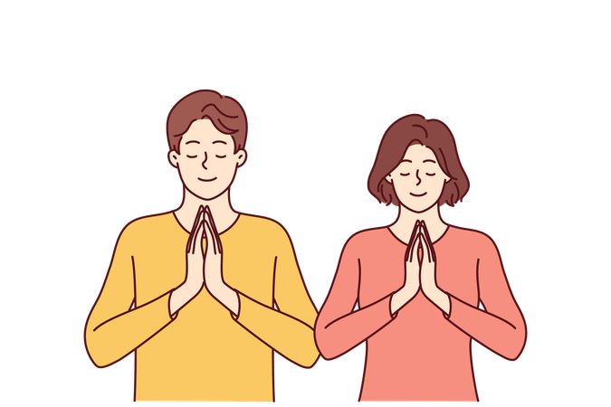 Man and woman are praying together  Illustration
