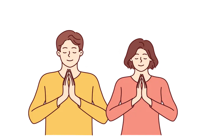 Man and woman are praying together  Illustration