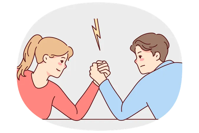 Man and woman arm wrestle  Illustration