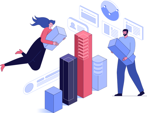 Man and woman at large chart  Illustration