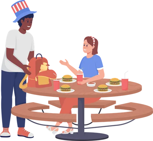 Man And Woman At Picnic Semi Flat Color Vector Characters Posing Figures Full Body People On White July Fourth Holiday Simple Cartoon Style Illustration For Web Graphic Design And Animation Illustration