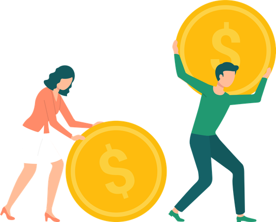 Man and woman attracting and accumulating capital  Illustration