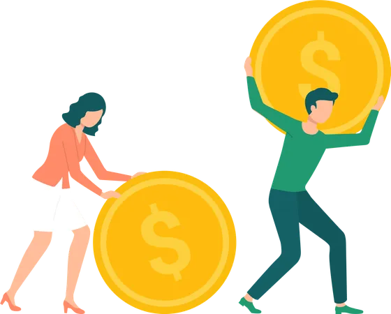 Man and woman attracting and accumulating capital  Illustration