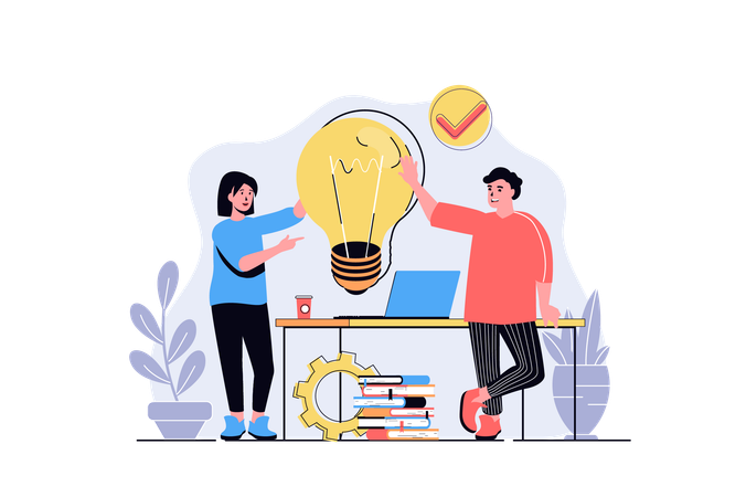 Man and woman brainstorming  Illustration