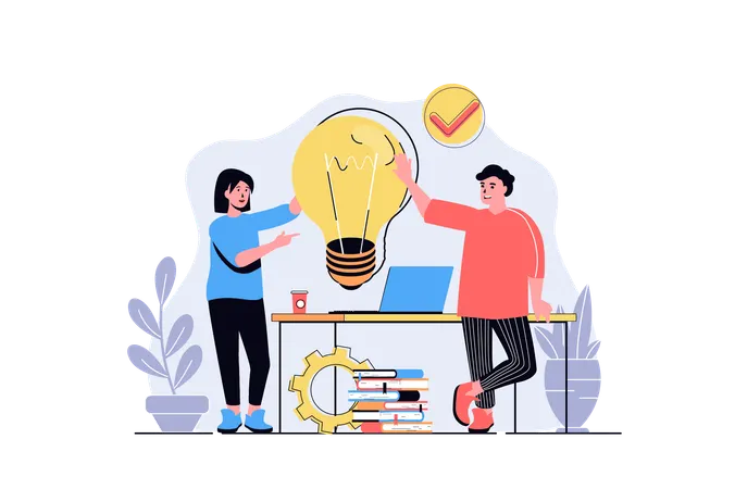 Man and woman brainstorming  Illustration