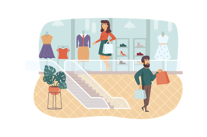 Man and woman buying stylish clothes and shoes  Illustration