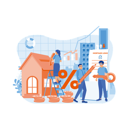 Man and woman calculate home mortgage rate  Illustration