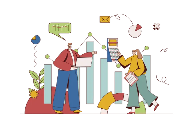 Man and woman calculating and accounting of company budget  Illustration