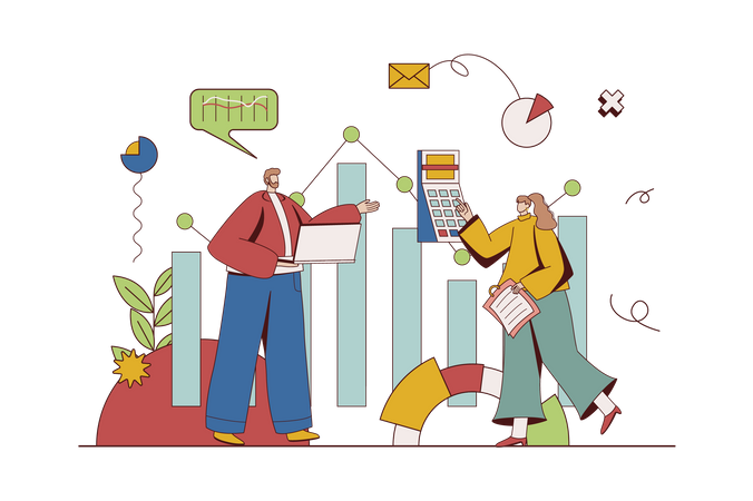 Man and woman calculating and accounting of company budget  Illustration