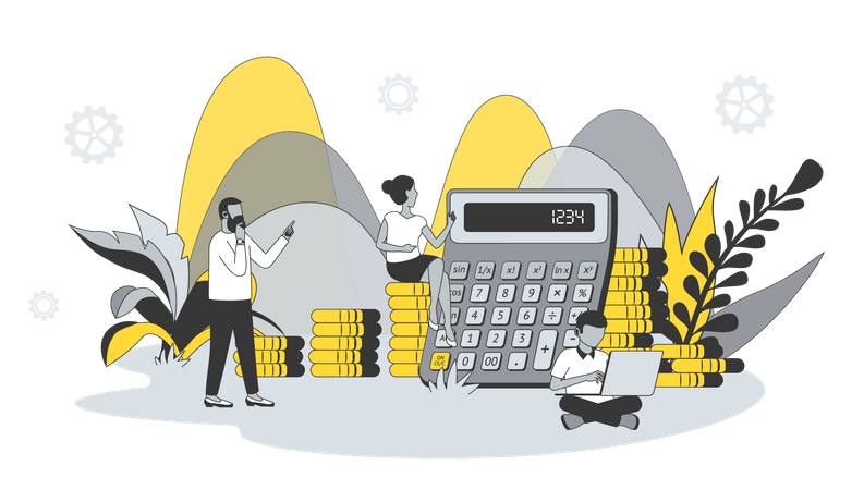 Man and woman calculating and analyze financial data  Illustration