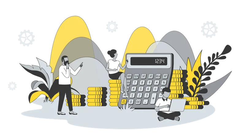 Man and woman calculating and analyze financial data  Illustration