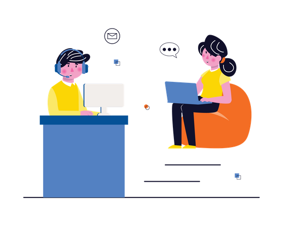 Man and woman calling through internet  Illustration