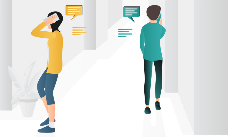 Man and woman calling with phone  Illustration