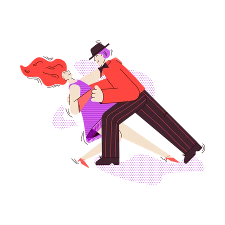 Man and woman cartoon characters dancing tango  Illustration