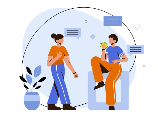 Man and woman chatting in breaktime Illustration