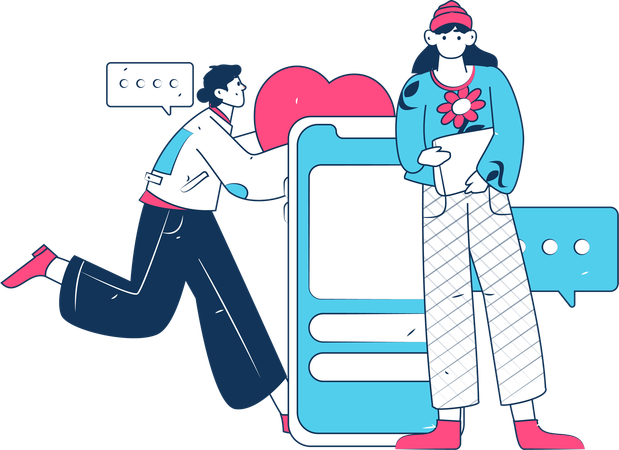 Man and woman chatting on social media  Illustration