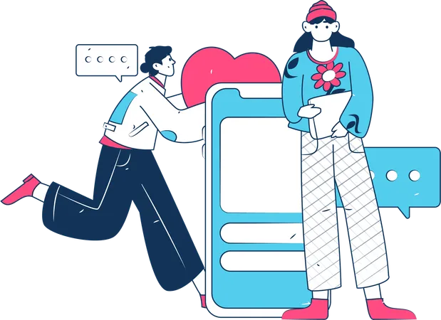 Man and woman chatting on social media  Illustration