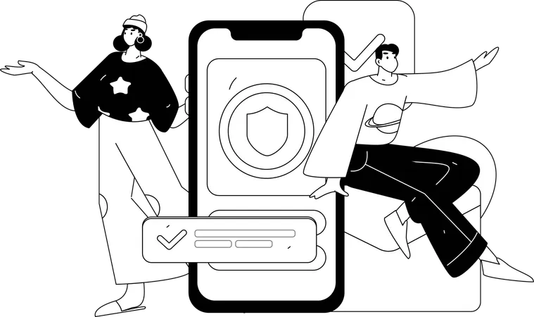 Man and woman checking mobile message  Illustration