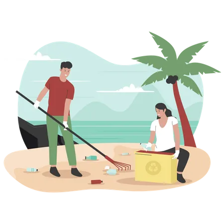Flat Design Of Volunteers Cleaning Beach From Trash Illustration For Website Landing Page Mobile App Poster And Banner Trendy Flat Vector Illustration Illustration