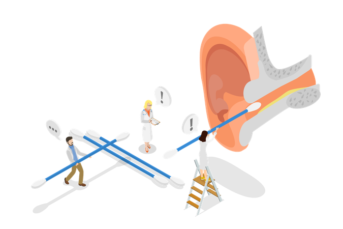 Man and woman Cleaning Ear Canal  일러스트레이션