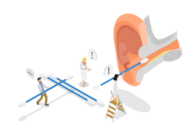 3 D Isometric Flat Vector Conceptual Illustration Of Cleaning The Ear Canal Removing Earwax With Cotton Bud 일러스트레이션