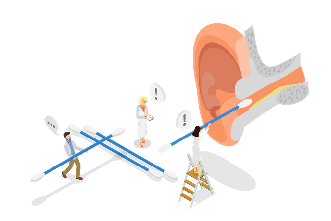 Man and woman Cleaning Ear Canal  Illustration