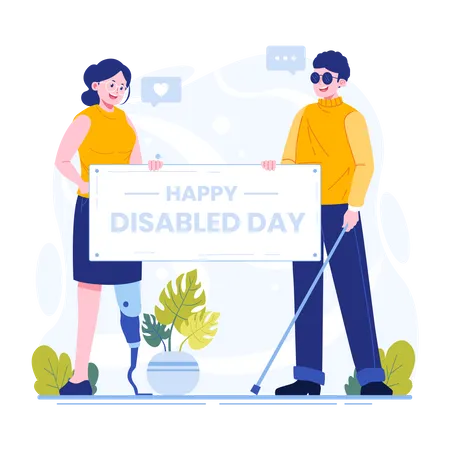 Man and woman commemorating disability day  Illustration