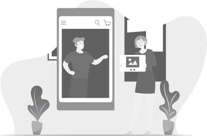 Man And Woman Communication On Ecommerce Platfrom  Illustration