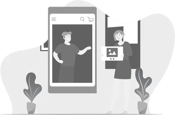 Man And Woman Communication On Ecommerce Platfrom  Illustration