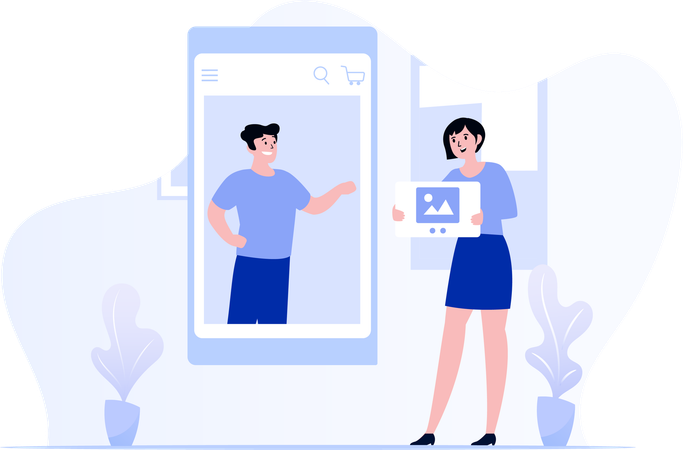 Man And Woman Communication On Ecommerce Platfrom  Illustration