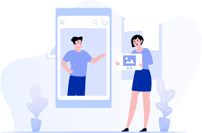 Man And Woman Communication On Ecommerce Platfrom  Illustration
